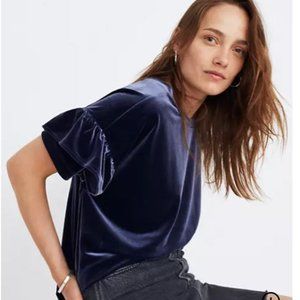 MADEWELL Blue Velvet Ruffle-Sleeve Top